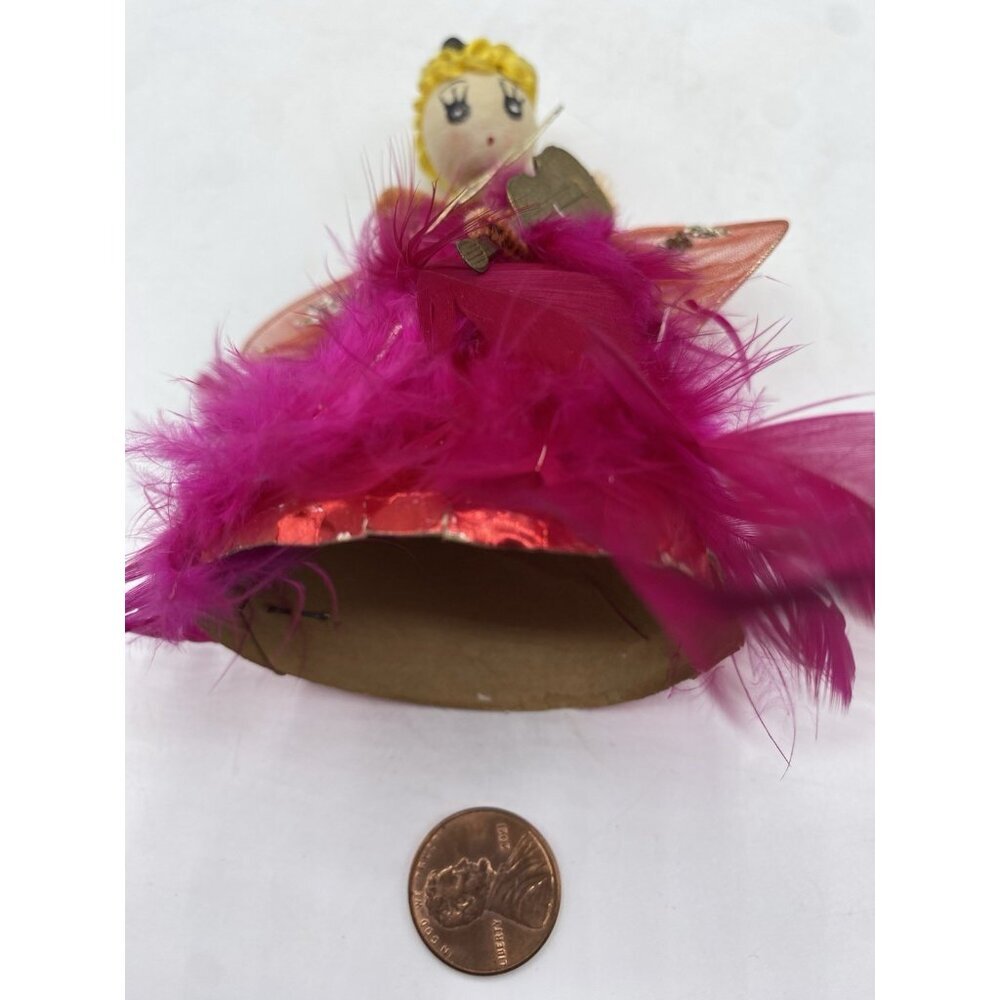 Vintage Feather Angel Hot Pink Christmas Holiday 5 " Cardboard Violin Kitsch MCM - Picture 12 of 16